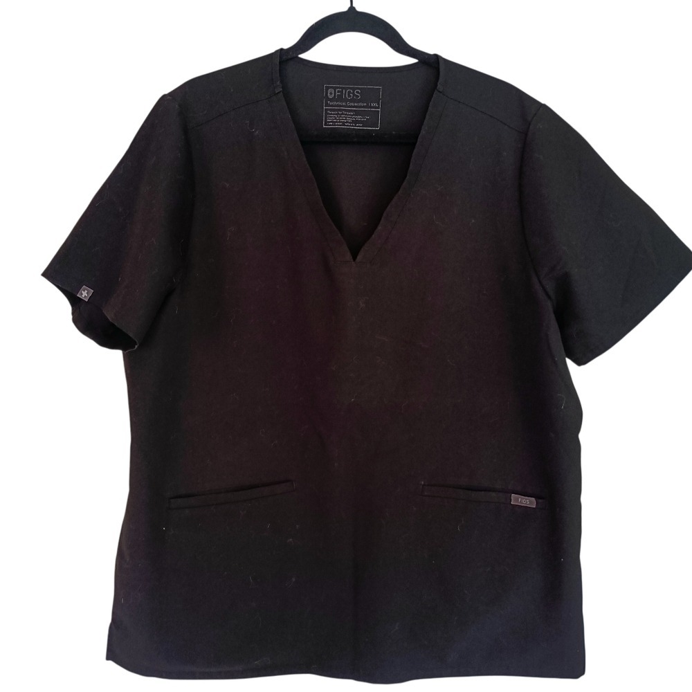 FIGS Scrub Top Unisex XXL Black Technical Collection FW1100 V-Neck Short Sleeve